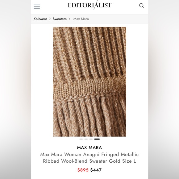 MaxMara label-cutWoman Anagni Fringed MetallicRibbed Wool-Blend Sweater Gold S,M - Picture 7 of 13